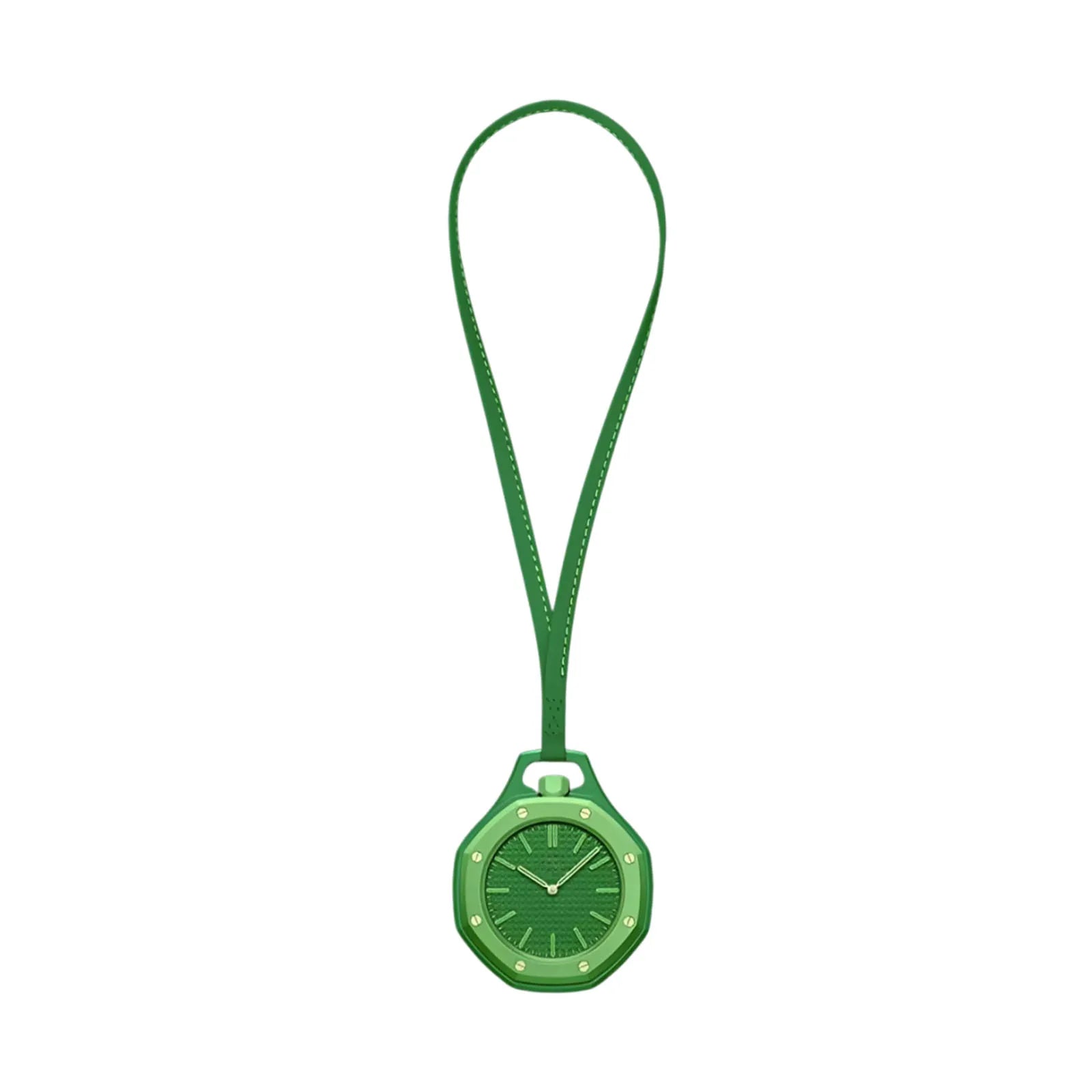 Octagonal Pocket Watch Necklace with PU Leather Lanyard Casual Hanging Watch Quartz Movement Candy Color Fashion Pendant Watches Qme Emerald Green
