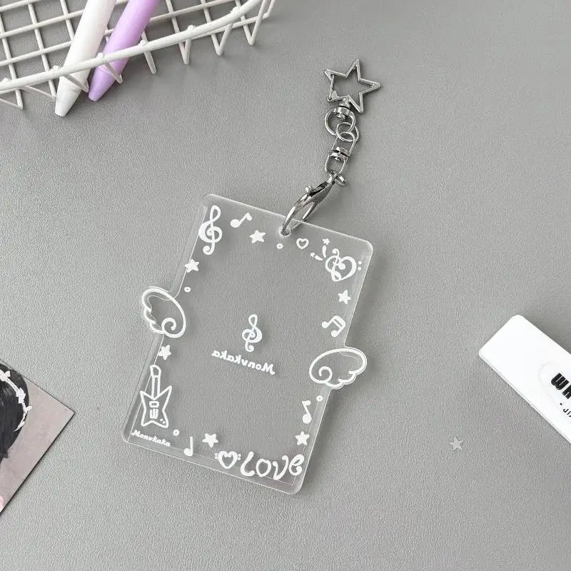 Clear Acrylic Photocard Holder Adorable Wing Print Star Keychain Portable for Fans Backpack Hanging Decor Gift Qme A