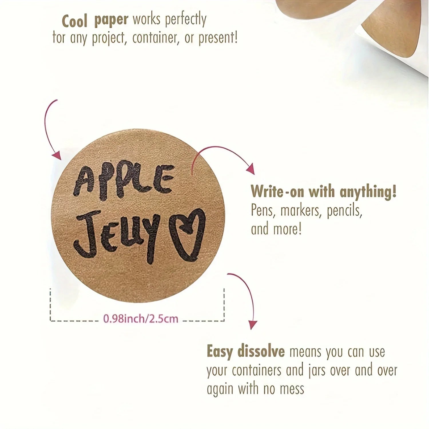 500PCs/Roll Kraft Round Stickers Self-adhesive Label Paper Sticker Classification Name Personalized Labels Thank You Stickers Qme