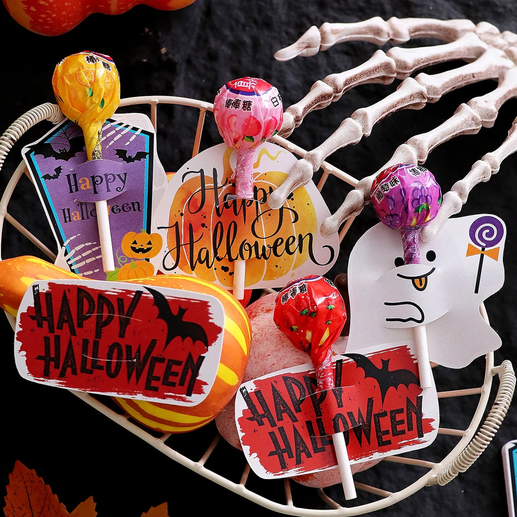 Halloween Lollipop Cards—Pack of 30: Fun Halloween Candy Cards for Kids, Featuring 4 Different Halloween Designs to Celebrate Qme