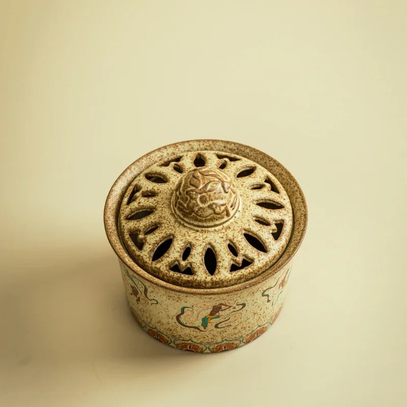 Chinese Retro Ceramic Incense Burner Dunhuang Flying Apsaras Elegant Qme