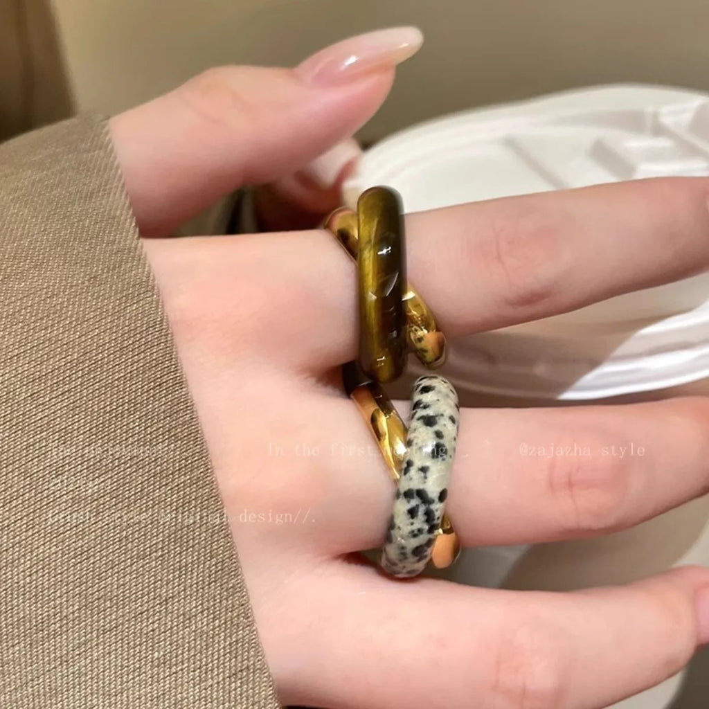 Fashion Sense of Design Charm Double Layers Spotted Metal Round Circle Rings Women Gold Plated Alloy Popular Finger Ring Qme
