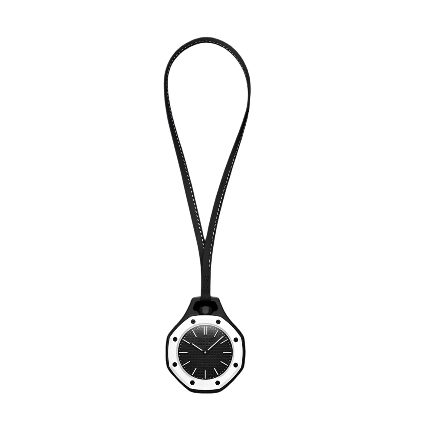 Octagonal Pocket Watch Necklace with PU Leather Lanyard Casual Hanging Watch Quartz Movement Candy Color Fashion Pendant Watches Qme Black white