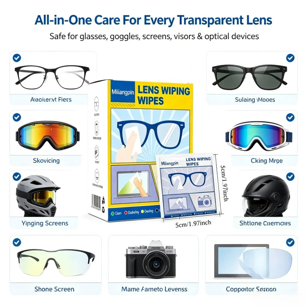 Anti-fog Cleaning Wipes for Glasses, Individually Wrapped, Long-lasting Anti-fog Without Blurring, Wipes Without Leaving Streaks Qme