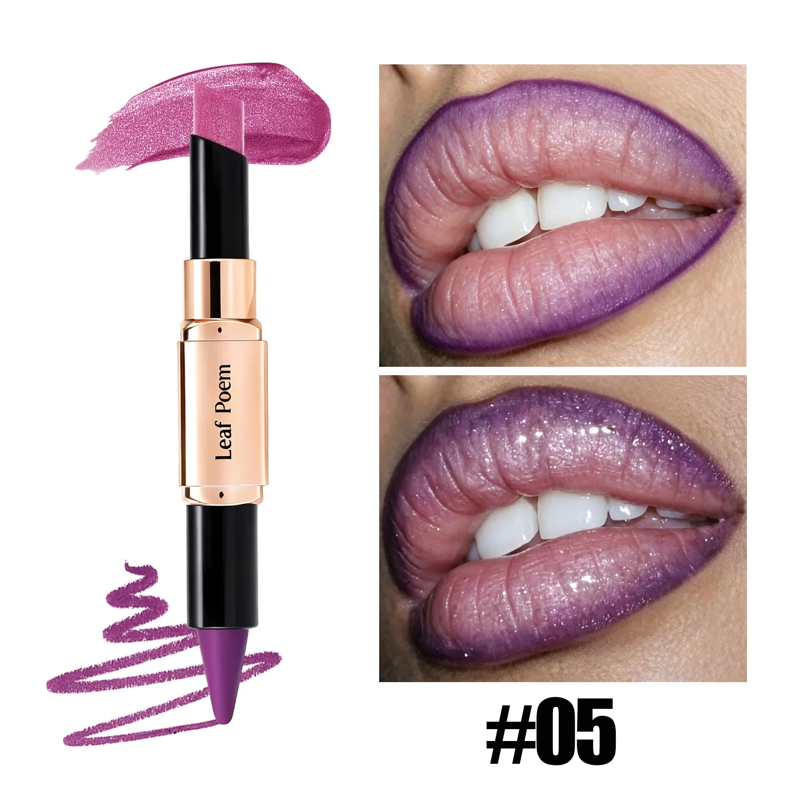 2-in-1 Ultra Fine Lip Liner Velvet Matte Dark Purple Mirror Lipstick Waterproof Non Sticky Contouring Tint Outline Lip Makeup Qme 05