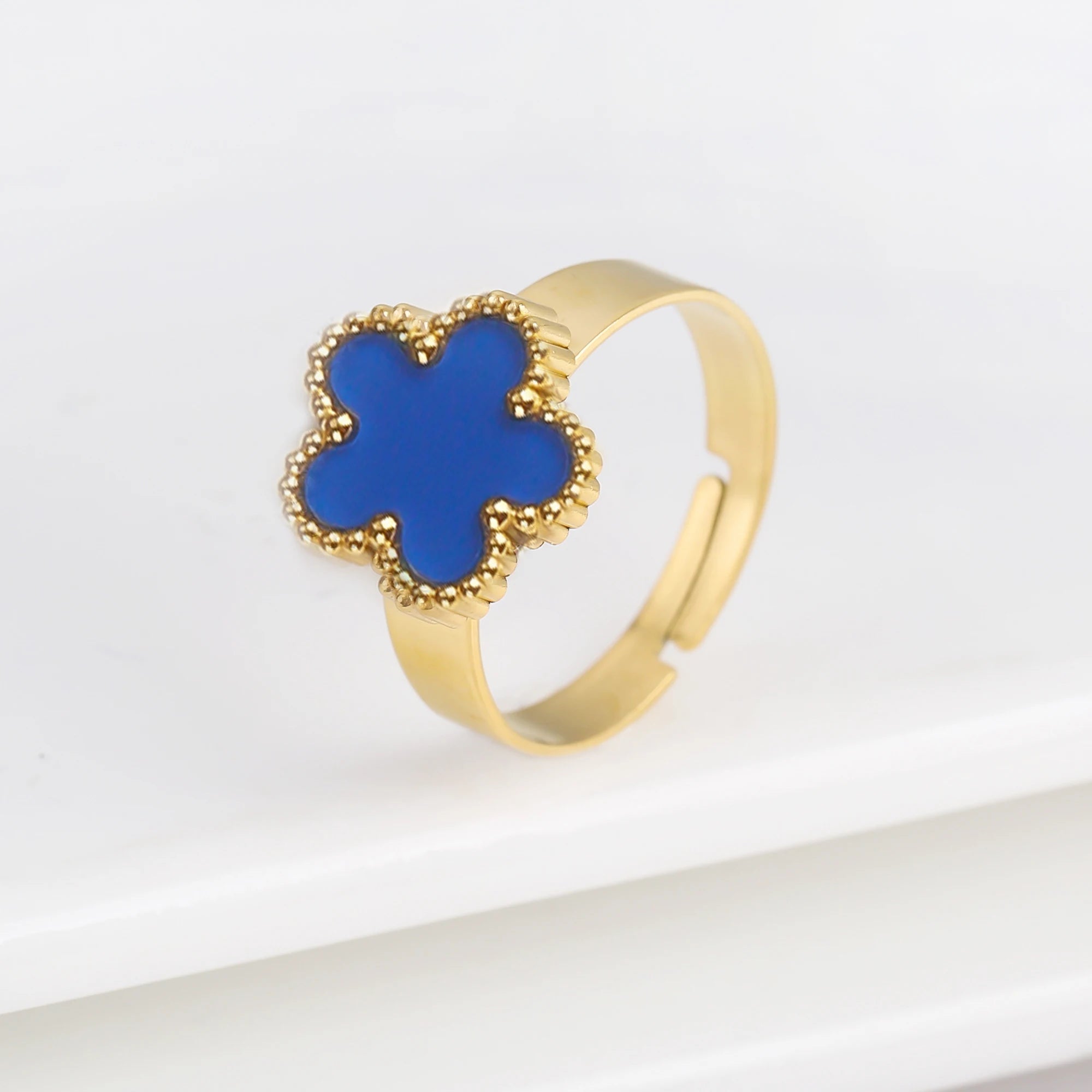 Classic Luxury Clover Metal Laser Stainless Steel Five Leaf Flower Open Ring Simple for Woman Girl New Fashion Party Jewelry Qme 5