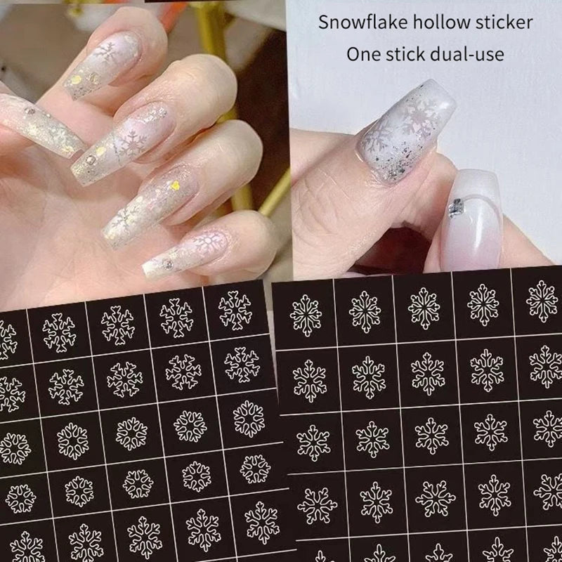 2 Sheets Nail Art Airbrush Stencils Nails Snowflakes Hollow Reusable Qme