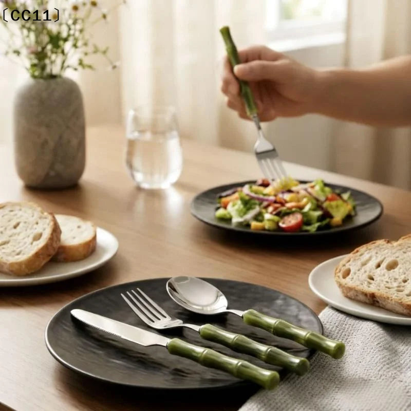 Bamboo Handle Acrylic 304 Stainless Steel Cutlery Tableware Knife Qme