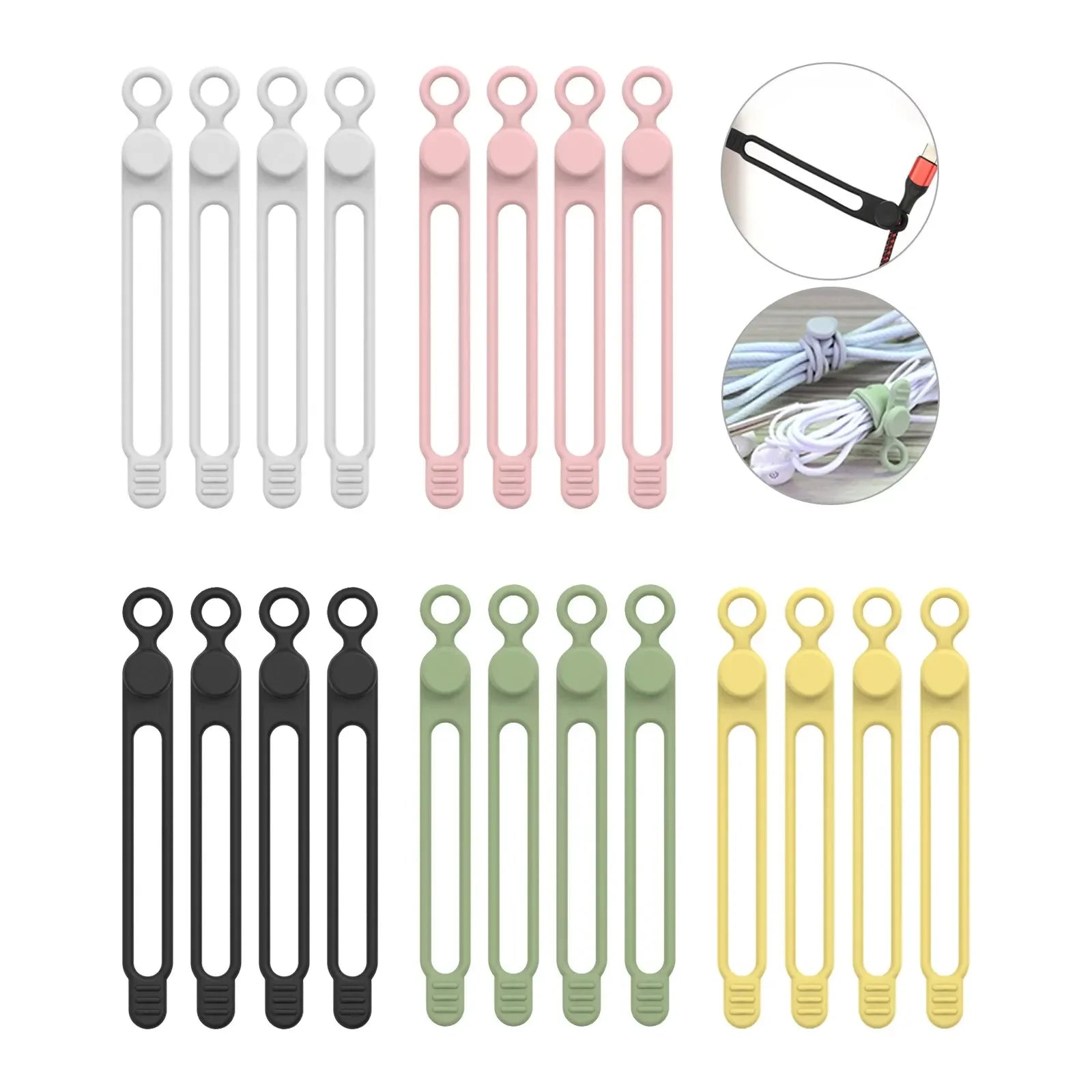 Silicone Cable Ties,Cord Organizer,Cable Straps,Reusable Cord Ties,Travel Cable Organizer ,Cute Elastic Tie, Wire Ties Qme Multicolor 20pcs