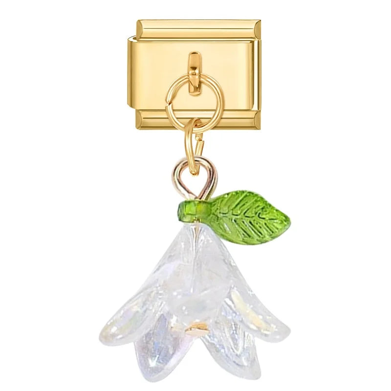 Fashion Colorful Lily Of The Valley Golden Pendant Italian Charm Link Fit 9mm Bracelet Stainless Steel Women Men DIY Making Gift Qme Style 2