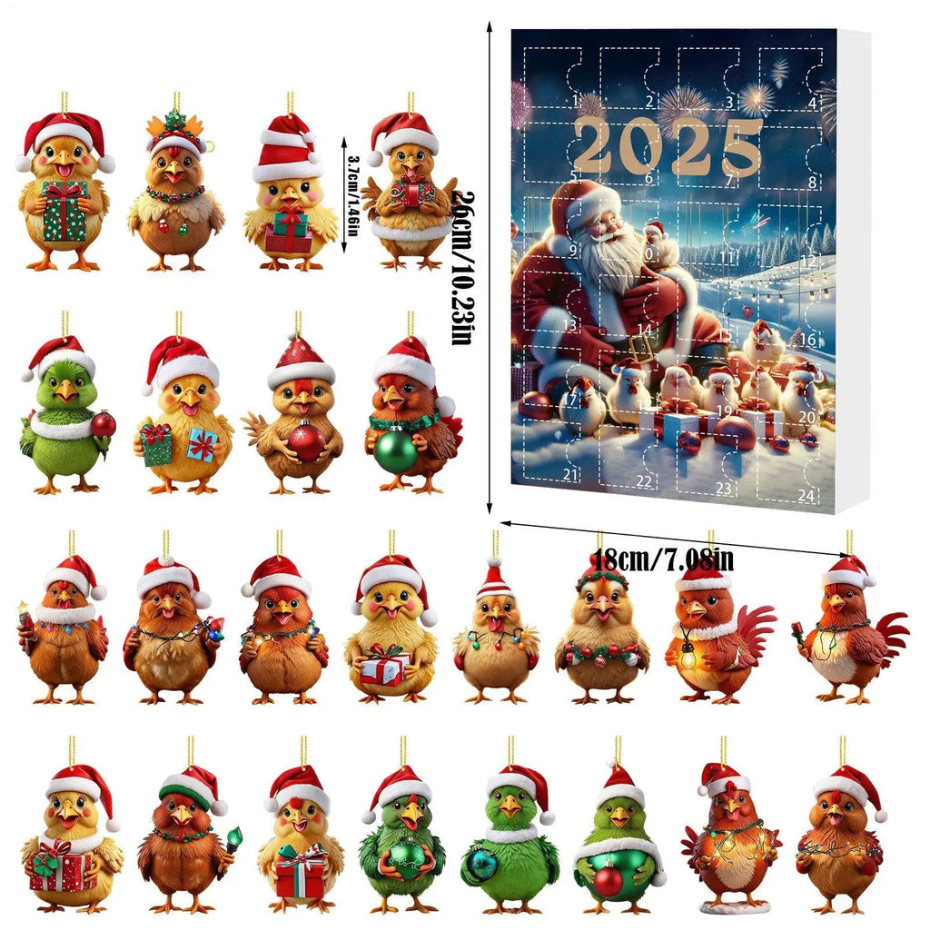 Advent Ornaments 24-Day Chicken Countdown Calendar 2025 2D Acrylic Qme