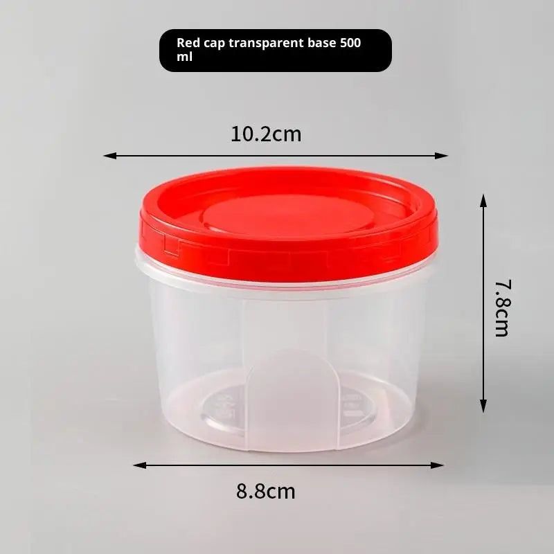4Pcs Round Food Fresh Keeping Box Kitchen Refrigerator Storage Container Fruits Snacks Sealed Jar Microwave Heating Food Storage Qme 500ML Red