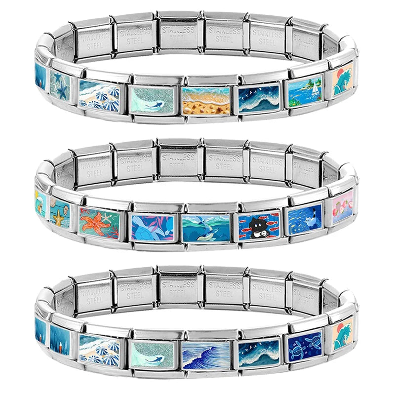 2026 New Summer Ocean Series Italian Charm Fit 9mm Stainless Steel Women DIY Bracelet Drop Shipping Fashion Jewelry Wholesale Qme