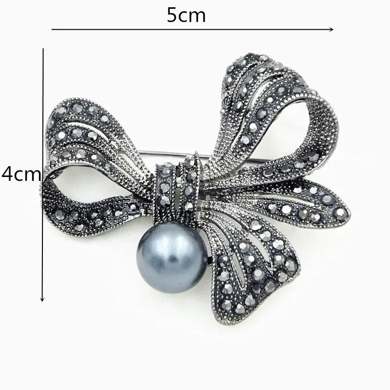 Rhinestone Biag Bow Pearl Brooches For Women Vintage Elegant Large Brooch Pin Winter Coat Sweater Broches High Quality Qme