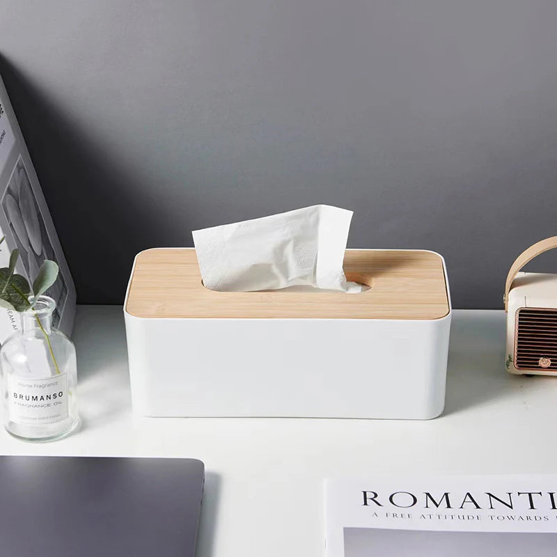 Disposable Luxurious Bamboo Rectangular Tissue Box Cover Waterproof Qme