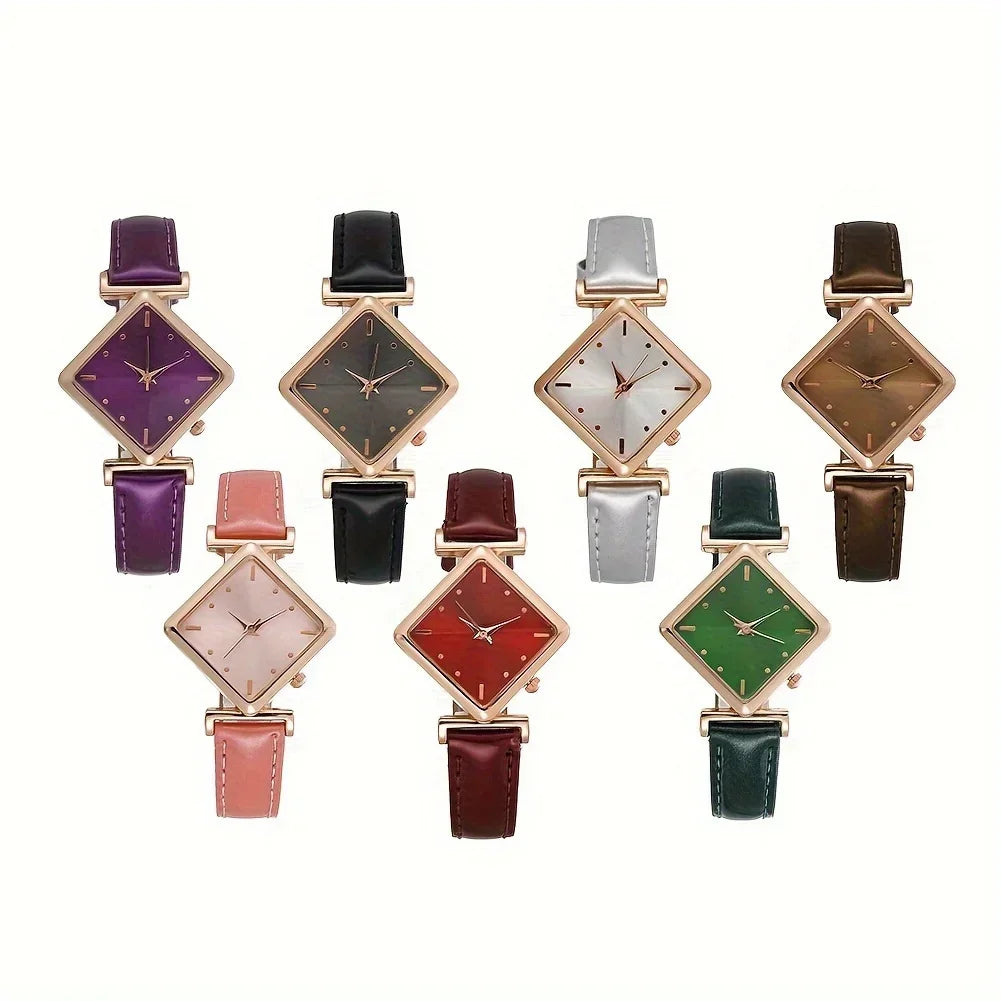Women's Watch Elegant Rhombus Pointer Quartz Watch Retro Fashion Analog PU Leather Wrist Watch Qme