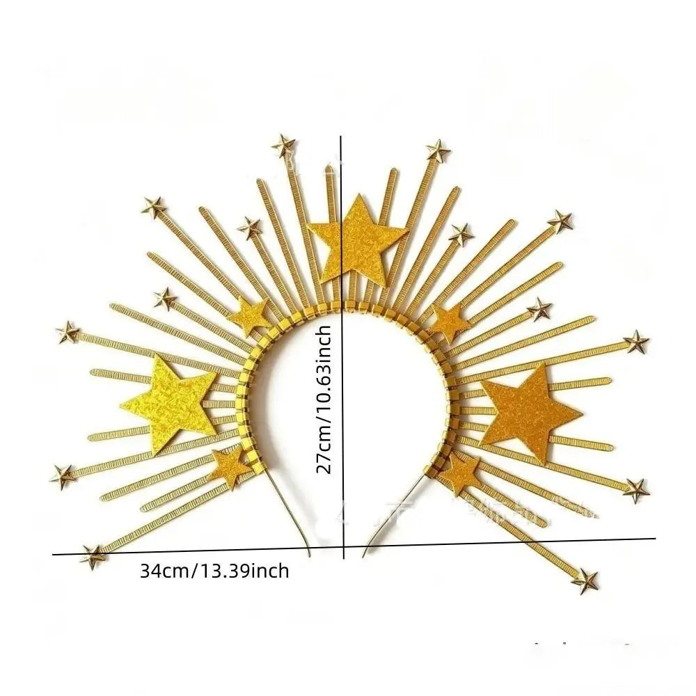 Fashion Golden Halo Crown Star Vintage Baroque Tiara Headband Qme