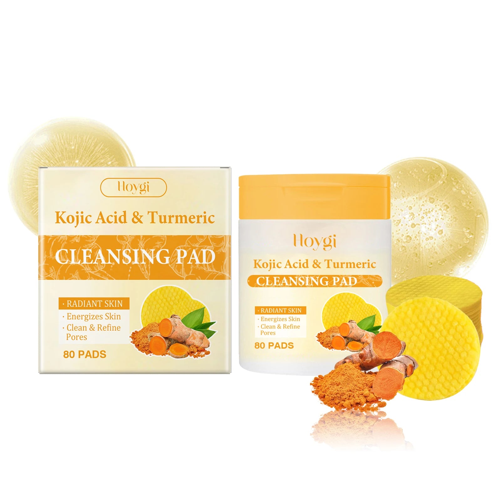 80Pcs Turmeric Kojic Acid Cleansing Pads Cleansing Exfoliating Pads Facial Sponges Refreshing Daily Facial Pore Cleansing Pad Qme 80Pads