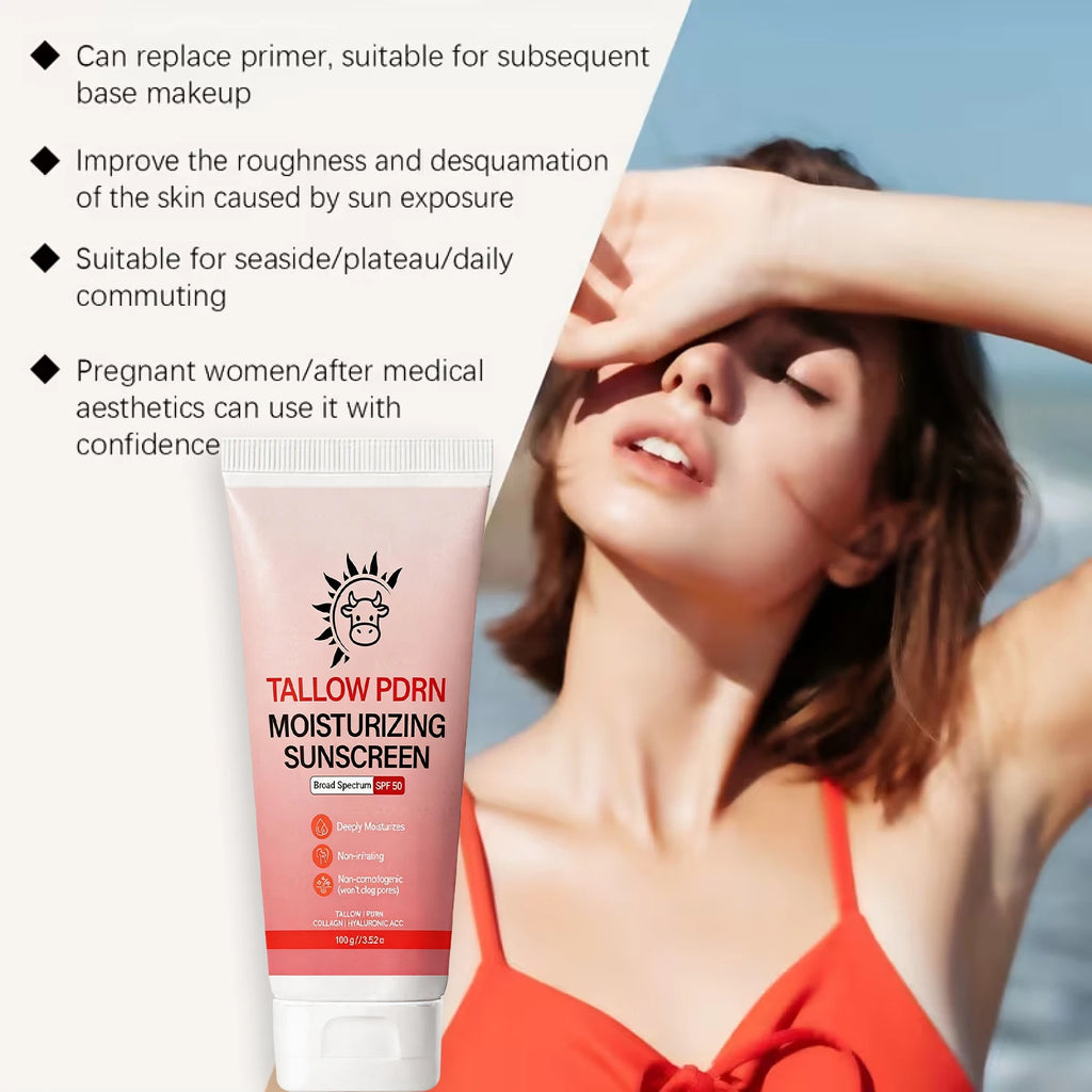 Broad Spectrum SPF 50 Sunscreen - Tallow PDRN Infused, Non-Irritating, Moisturizing with Collagen for Sensitive Skin Qme