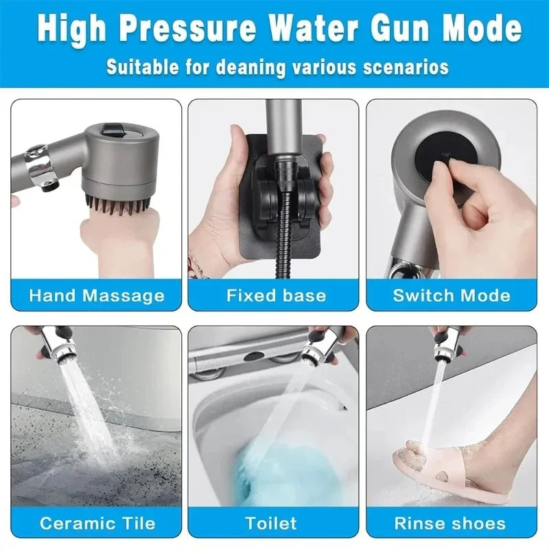 Handheld Shower Head with ON/OFF Switch 3 Modes High Pressure Water Saving Filter Powerful Massage Spa for Bathroom Qme