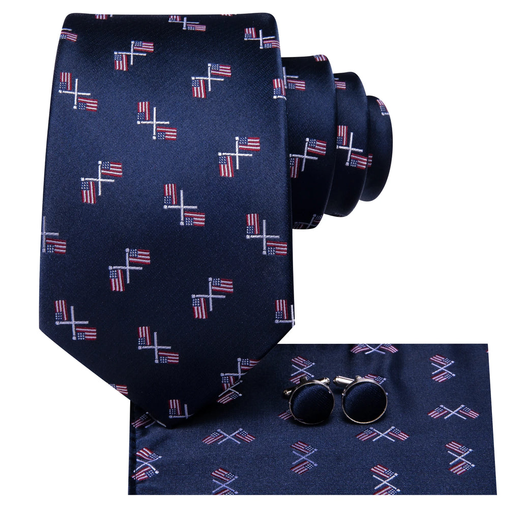 Hi-tie Navy Blue Fashion Mens Elegant Tie Handkerchief Cufflinks Qme