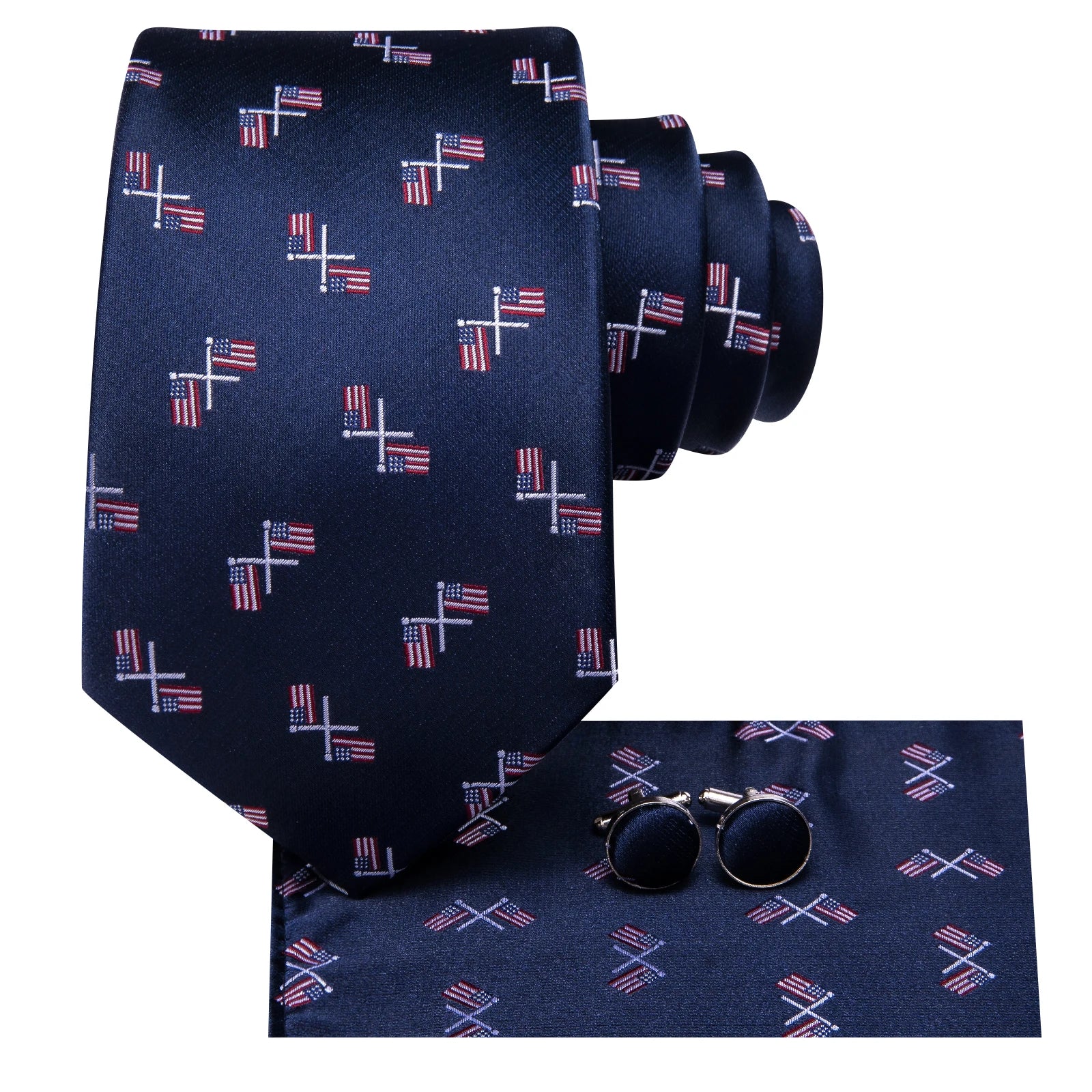 Hi-tie Navy Blue Fashion Mens Elegant Tie Handkerchief Cufflinks Qme