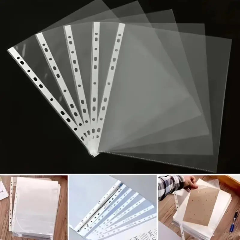 Clear A4 Plastic File Folders 11-Hole 3-Ring Binder Compatible Qme