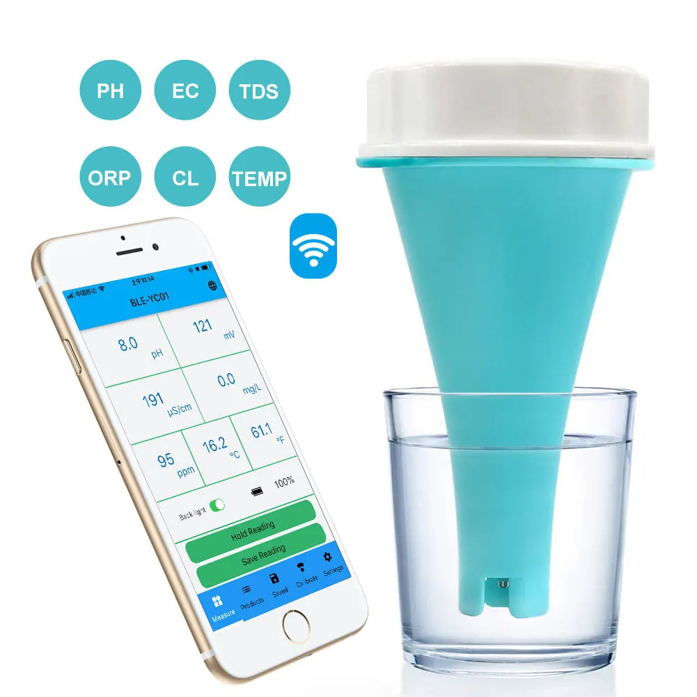 6 in 1 Water Quality Test Meter APP Online Monitor PH CL TDS EC ORP TEMP Tester BT Digital Chlorine ORP EC TDS Temp PH Meter Qme