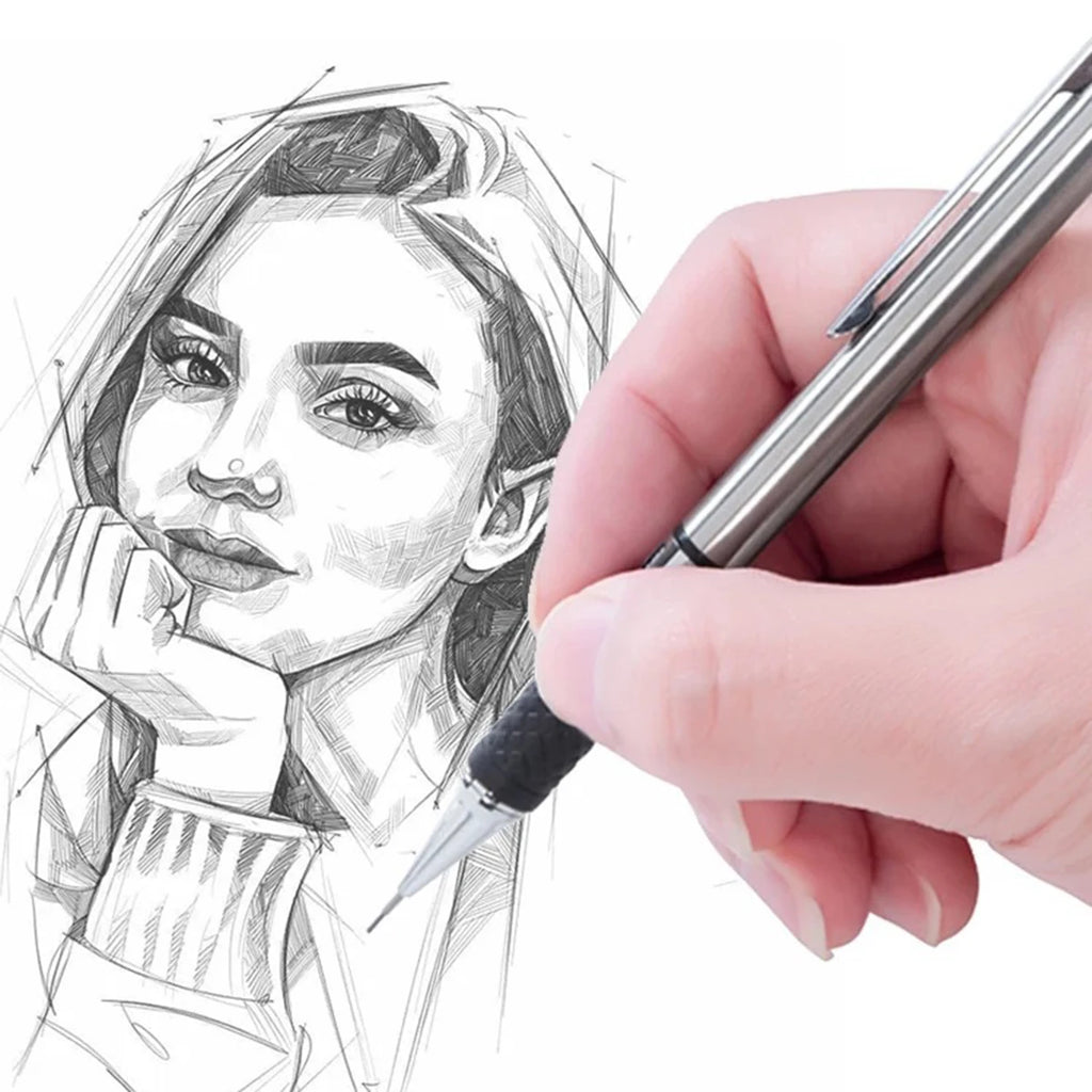 Art Mechanical Pencil Set, Metal Pencil 2mm Graphite Lead Holder (2B) For Writing, Sketching Drawing With Lead Refills Case Qme