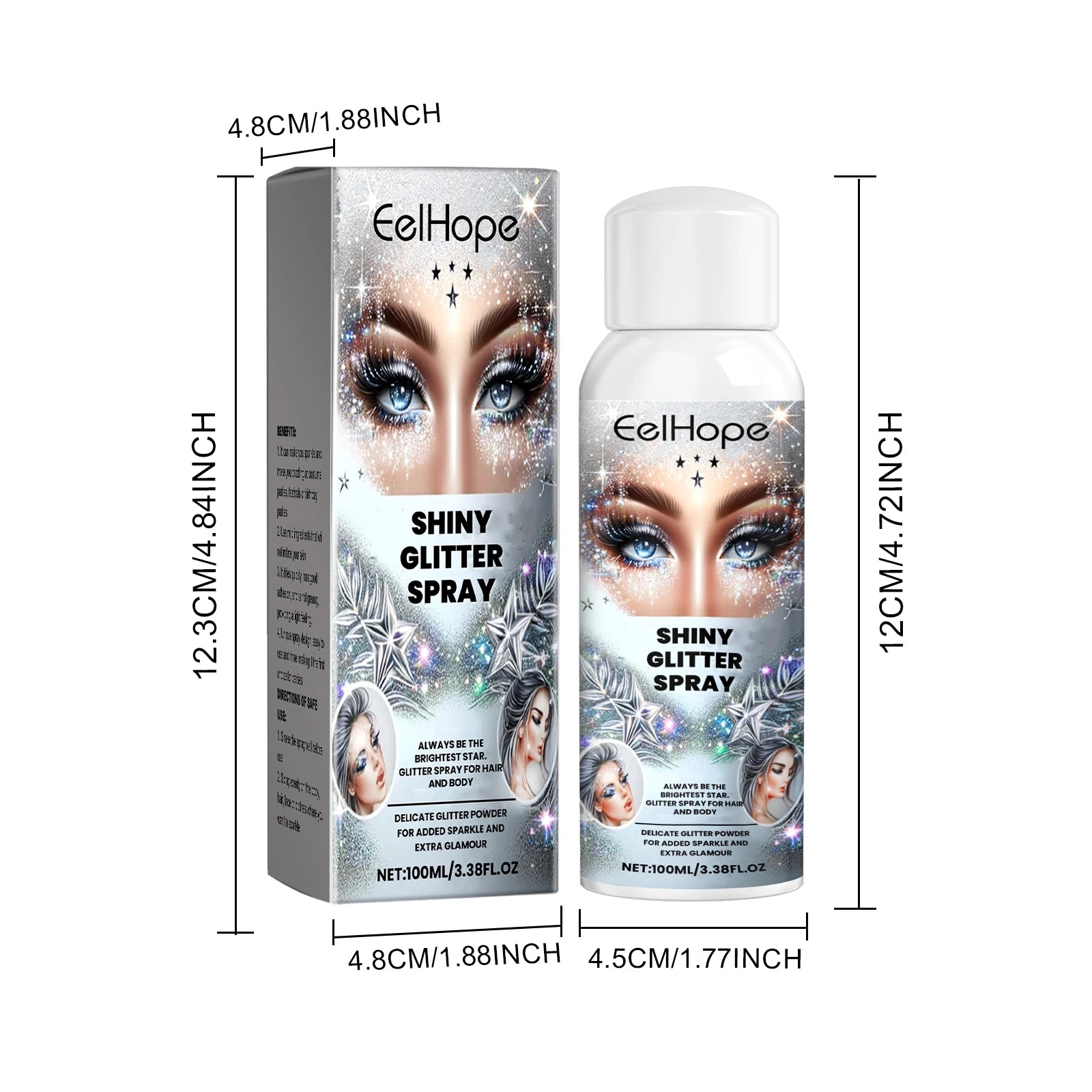 Fashion Highlighter Powder Spray for Hair Body Clothes Shiny High Gloss Glitter Powder Spray For Christmas Holiday Party Qme 100ml Boxed