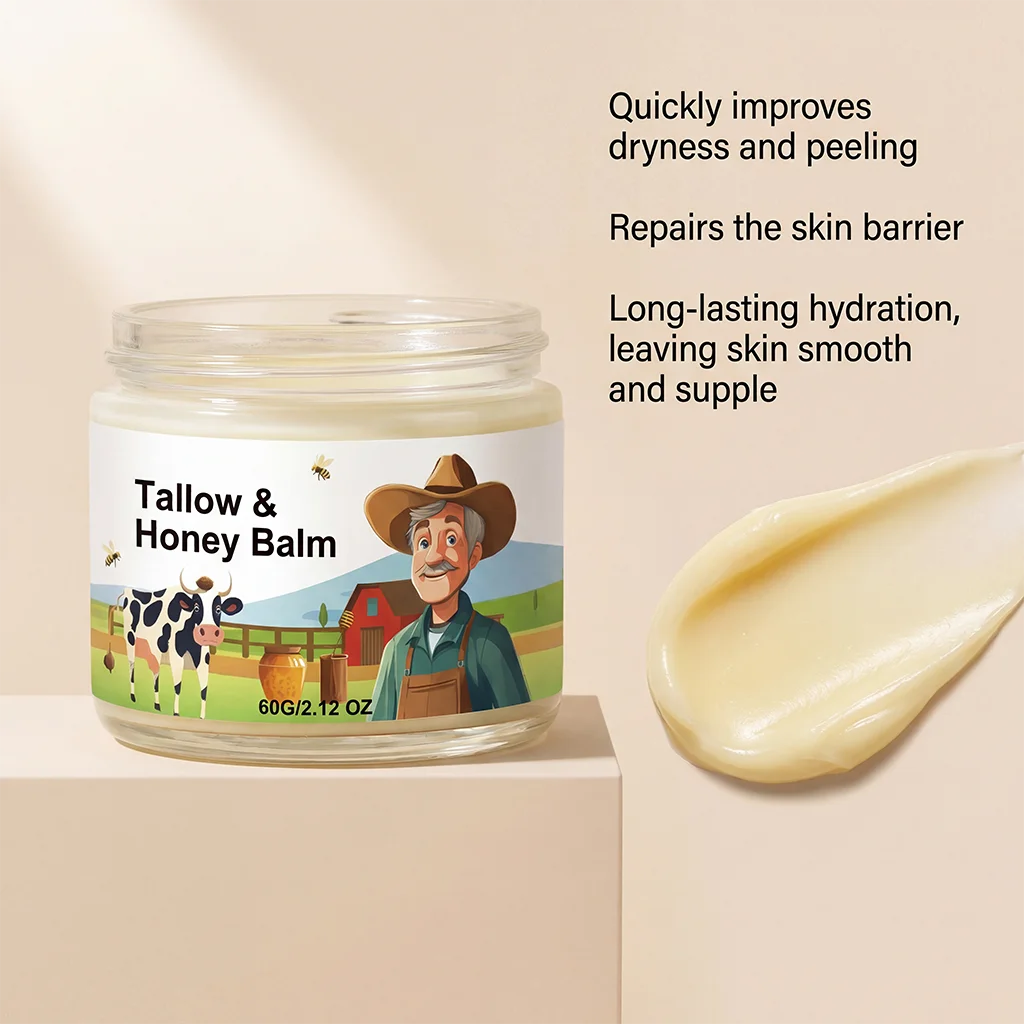 Hydrating Tallow & Honey Balm Skin Nourishing Smoothing Delicate Moisturizer to Improve Texture for Soft Firm Skin Daily Skincar Qme