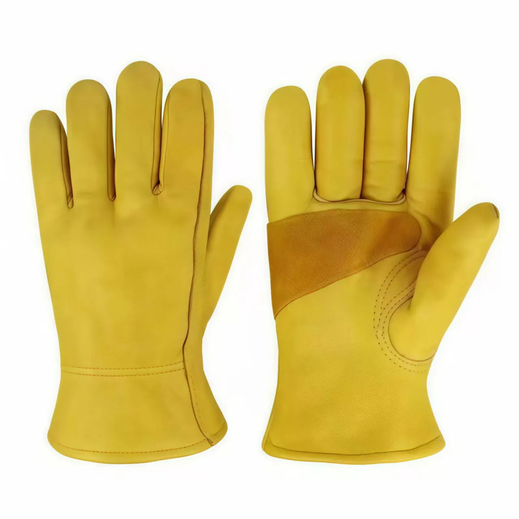 1PCS Golden Full Cowhide Gloves Cold Proof Warm Thickened Cotton Insulated Wear-Resistant Anti-Slip for Cold Storage Qme Yellow XL