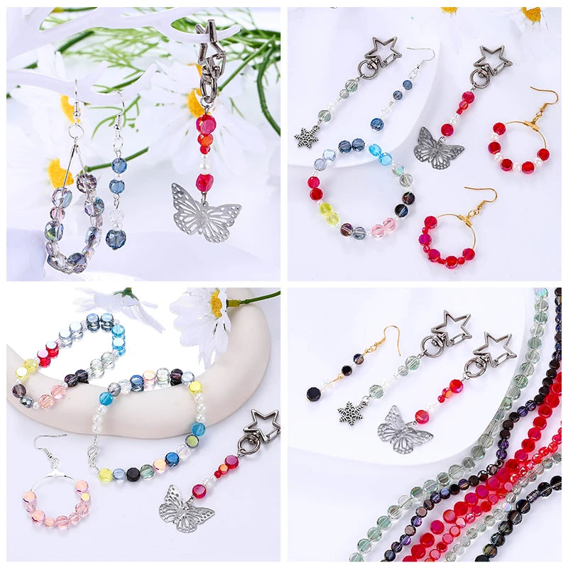 Flat Round Glass Beads Transparent Faceted Glass Spacers Colorful Coin Beads Crystal Loose Beads for Jewelry Making DIY Bracelet Qme