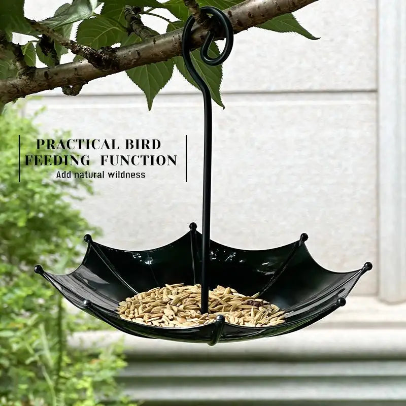 Heavy Duty Iron Hanging Bird Feeder Container Outdoor Large Tray Qme one size Black