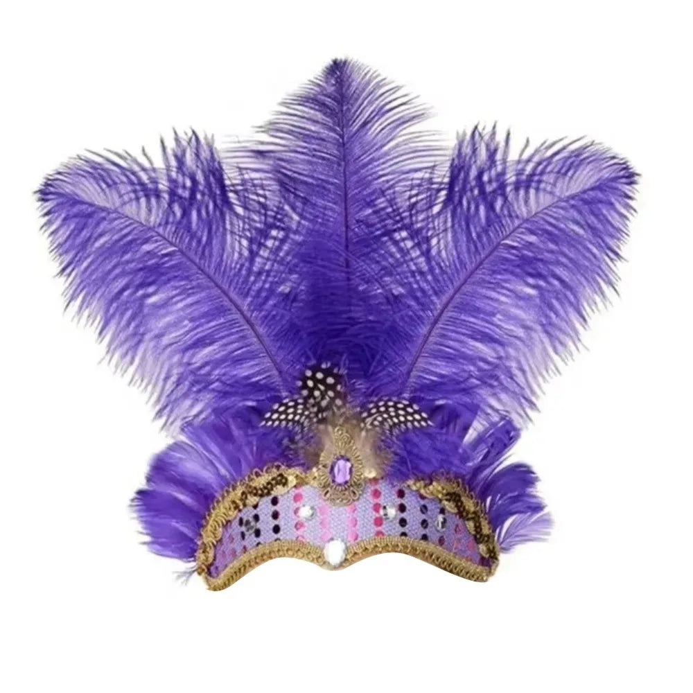 Exquisite Colorful Feather Headpiece Vintage Glitter Sequin Headband Qme Purple