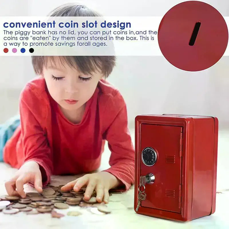 Mini Metal Safe Piggy Bank With Combination Lock And Key Access For Kids Saving Storing Small Valuables Home Office Use Qme
