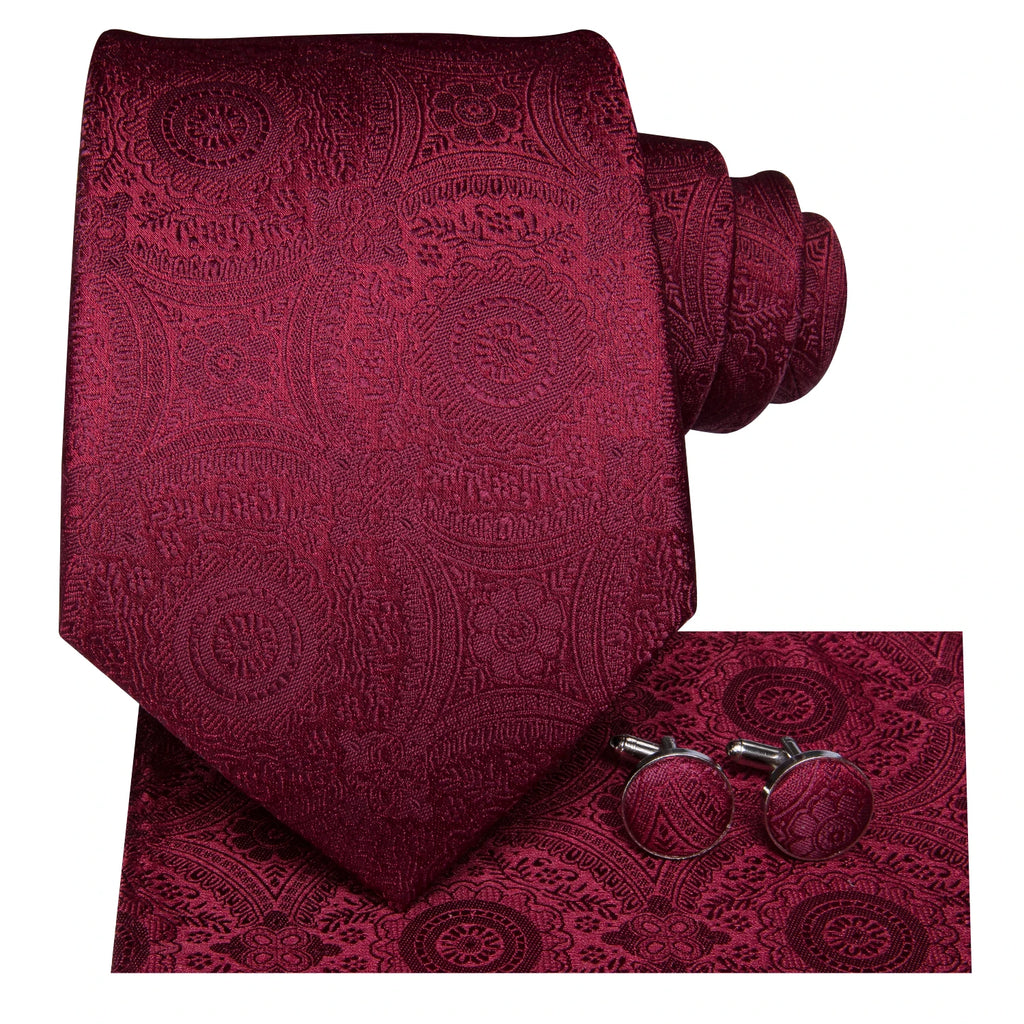 Mens Tie Red Wine Burgundy Paisley Wedding Floral Maroon Necktie Men Qme