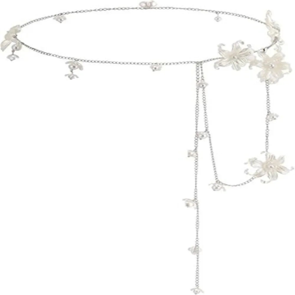 Y2K Flower Waist Chain Silver Geometric Metal Belly Chain All-match Minimalist Bohemian Body Chain Skirt Dress Decoration Qme Silver