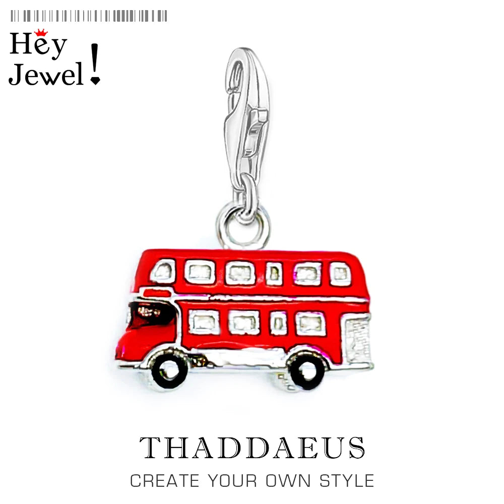 Red London Bus Charm Pendant 925 Sterling Silver Trendy Gift For Women Men Jewelry Qme Lobster Clasp