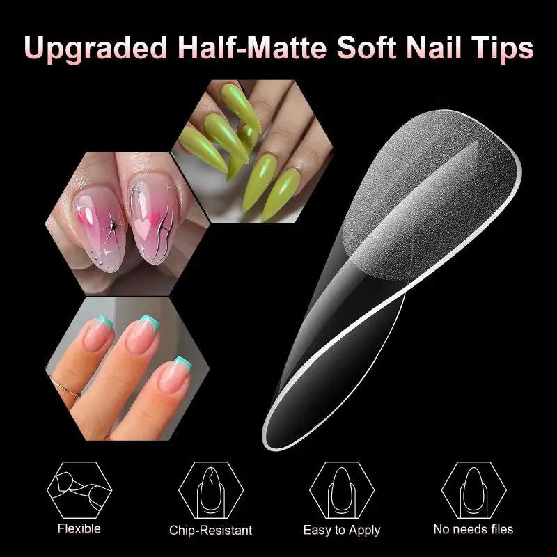 1box False Nail Tips Clear Semi-frosted Full-coverage Soft Fake Nails Qme