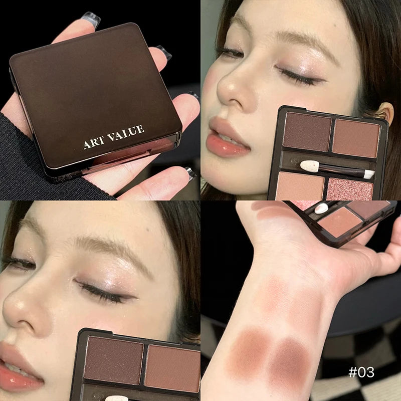 ART VALUE 4 Colors In 1 Eyeshadow Palette Glitter Pearlescent Matte Eye Shadow Shimmer Makeup Lasting Shadow Highlighter Contour Qme
