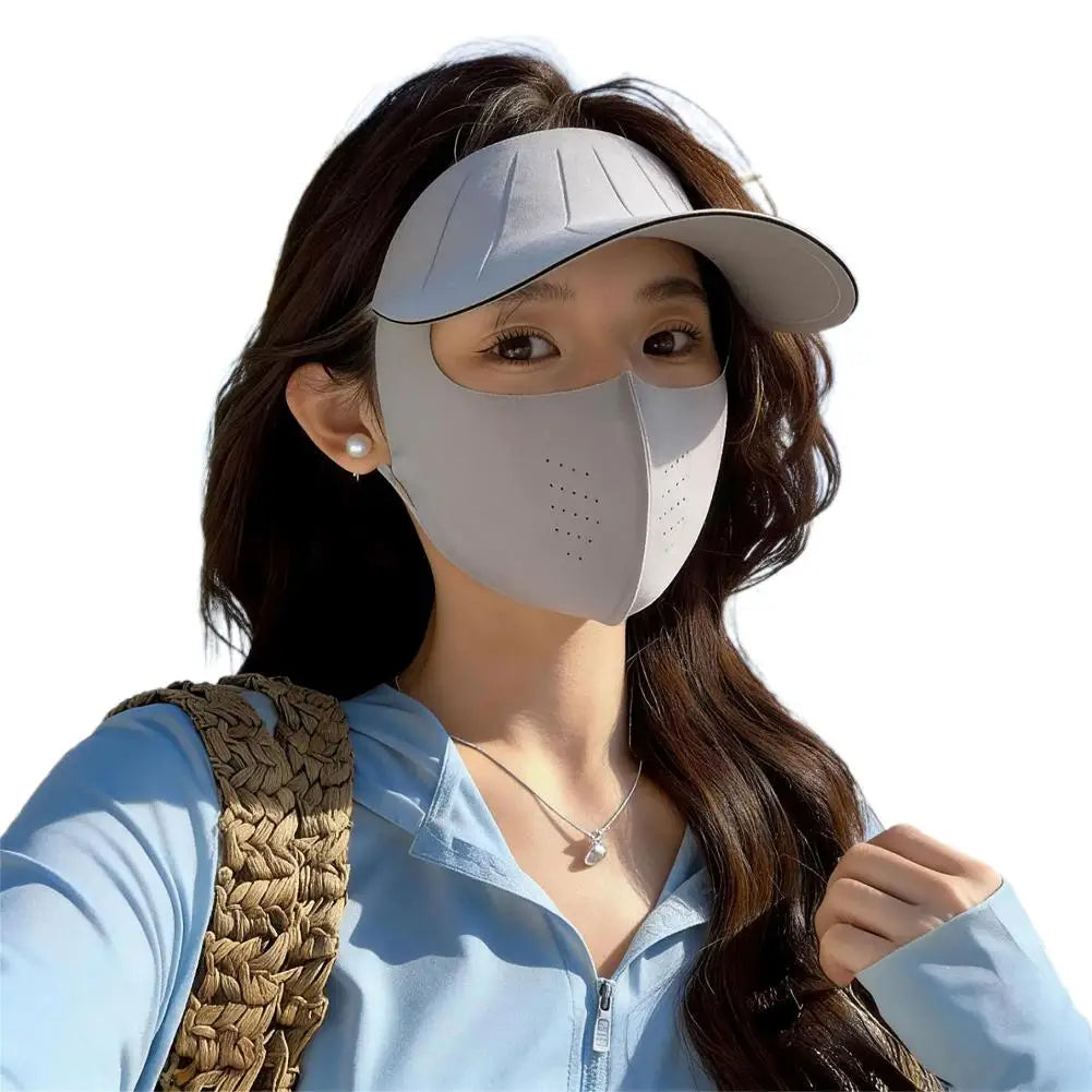 Wide Brim Face Mask Women Sun Hat Cover UV Protection Full Outdoor Qme Gray