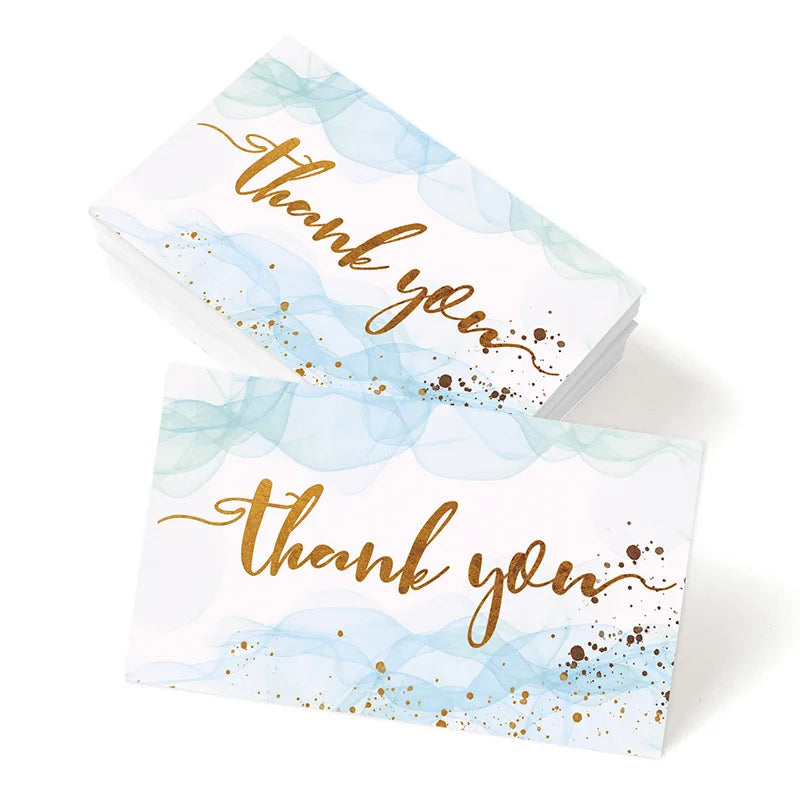 50pcs/ Pack Gold Textured Thank You Cards, Suitable For Weddings, Business, Party Invitations, Holiday Cards Qme 50pcs blue