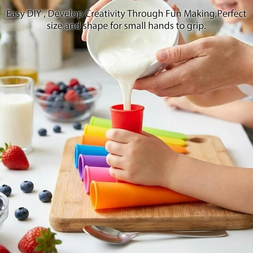 6pcs Food-grade Silicone Ice Cream Molds with Lid DIY Homemade Juice Ice Lolly Reusable Leak-Proof Ice Cube Tray Kitchen Gadgets Qme