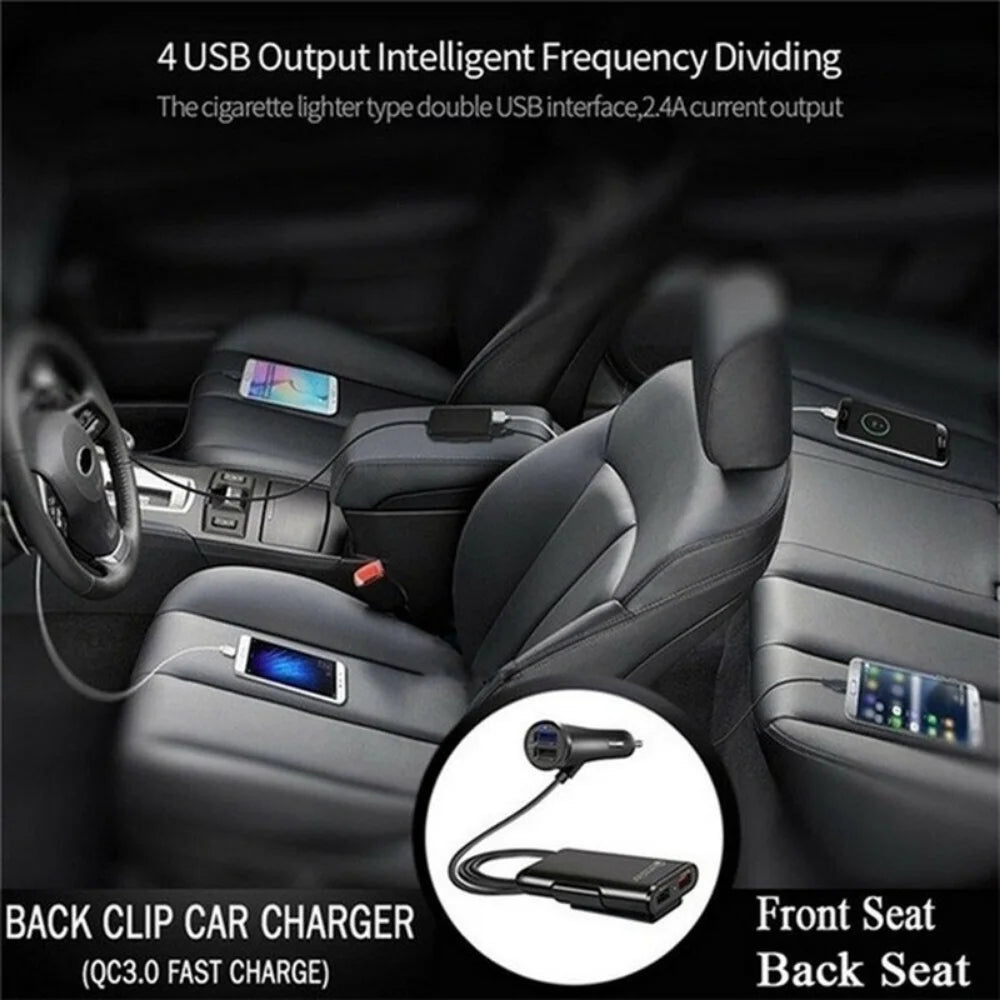 Universal 4 Ports USB Car Charger Front Seat Back Seat QC3.0 Quick Charging USB Adapter for Car Charger USB Fast Charger Qme