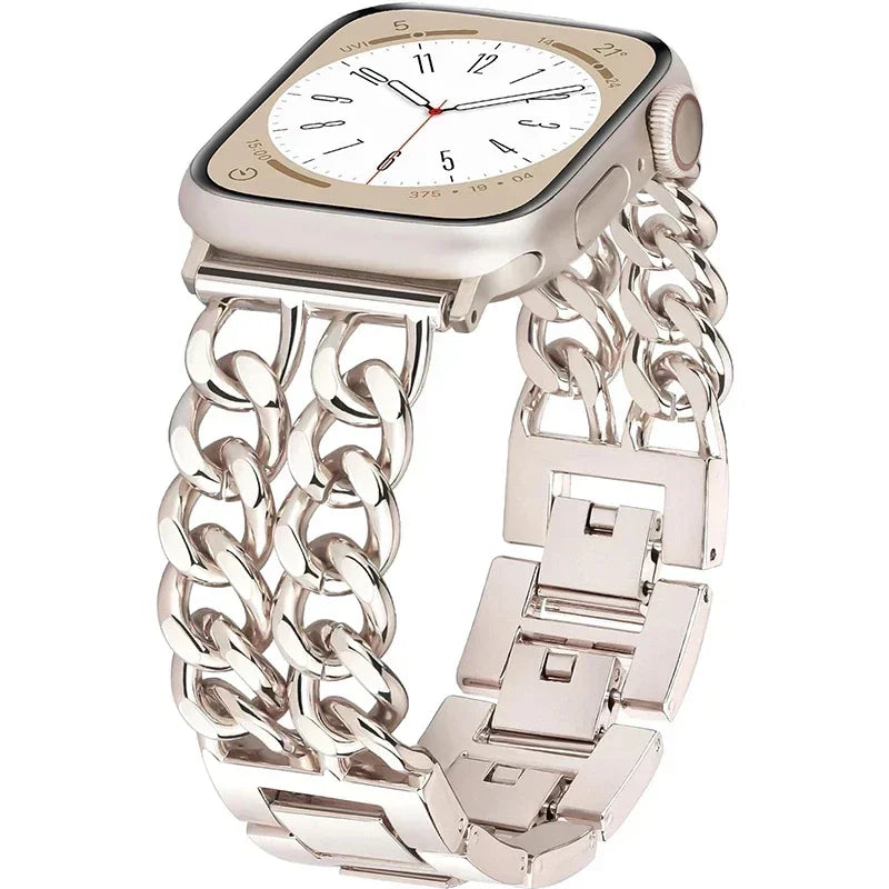 New Apple Watch Strap for Watch Series Ultra 9 8 7 6 5 4 Bracelet 40 49 44 45 41MM Metal Chain Stainless Steel IWatch Watchstrap Qme Starlight 38mm 40mm 41mm