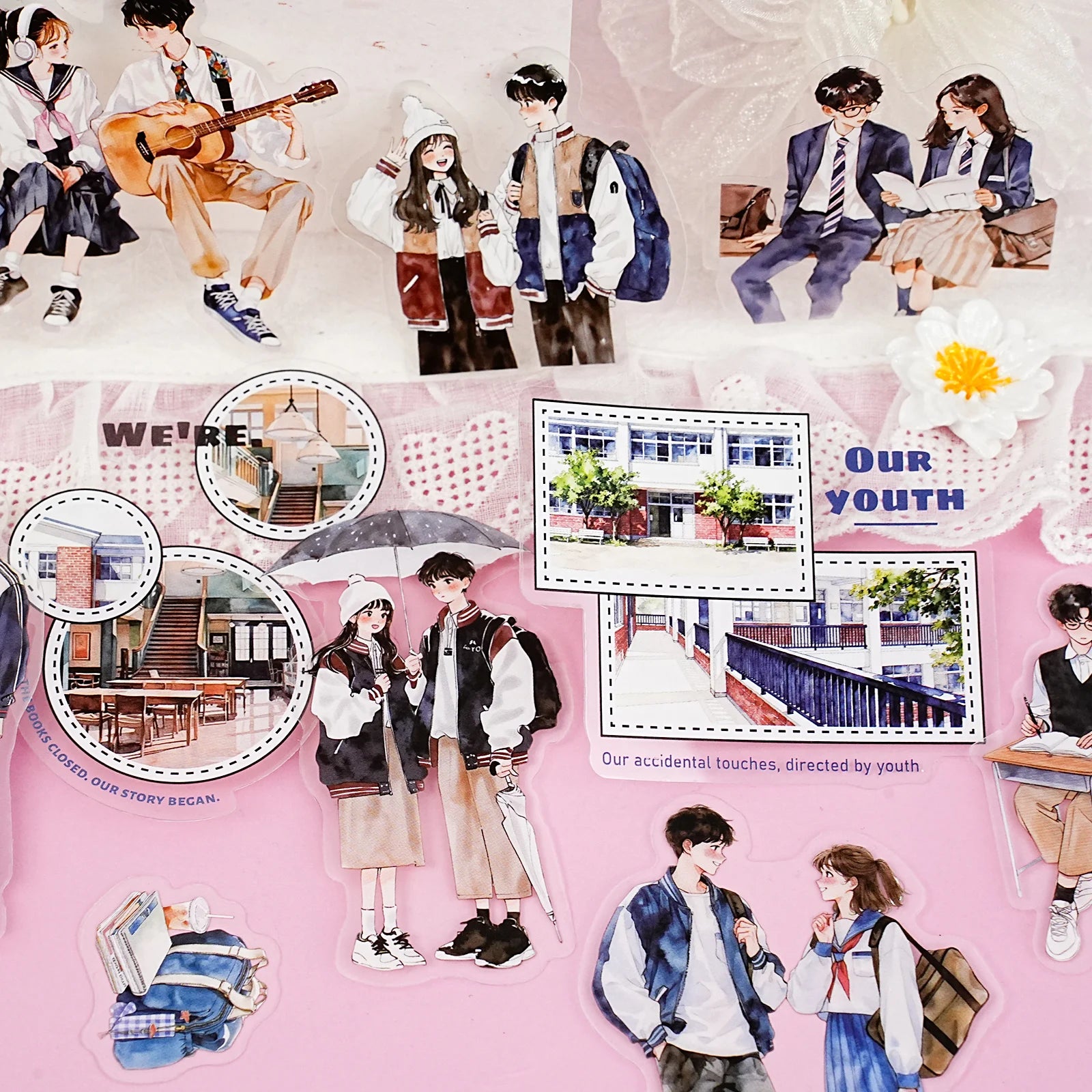 15 Sheets/Bag Couple Love Lifetime Themed Sticker Pack for DIY Scrapbook Phone Case Decoration Birthday Gift Craft Supplies Qme