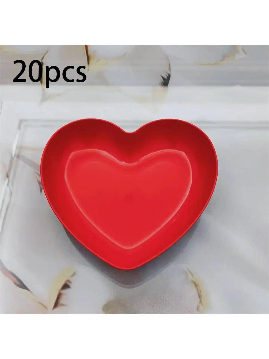 1 5 10 Plastic Heart Shaped Dinner Plate Red Pink Themed Fruit Snacks Qme Red 20pcs 6 Inches
