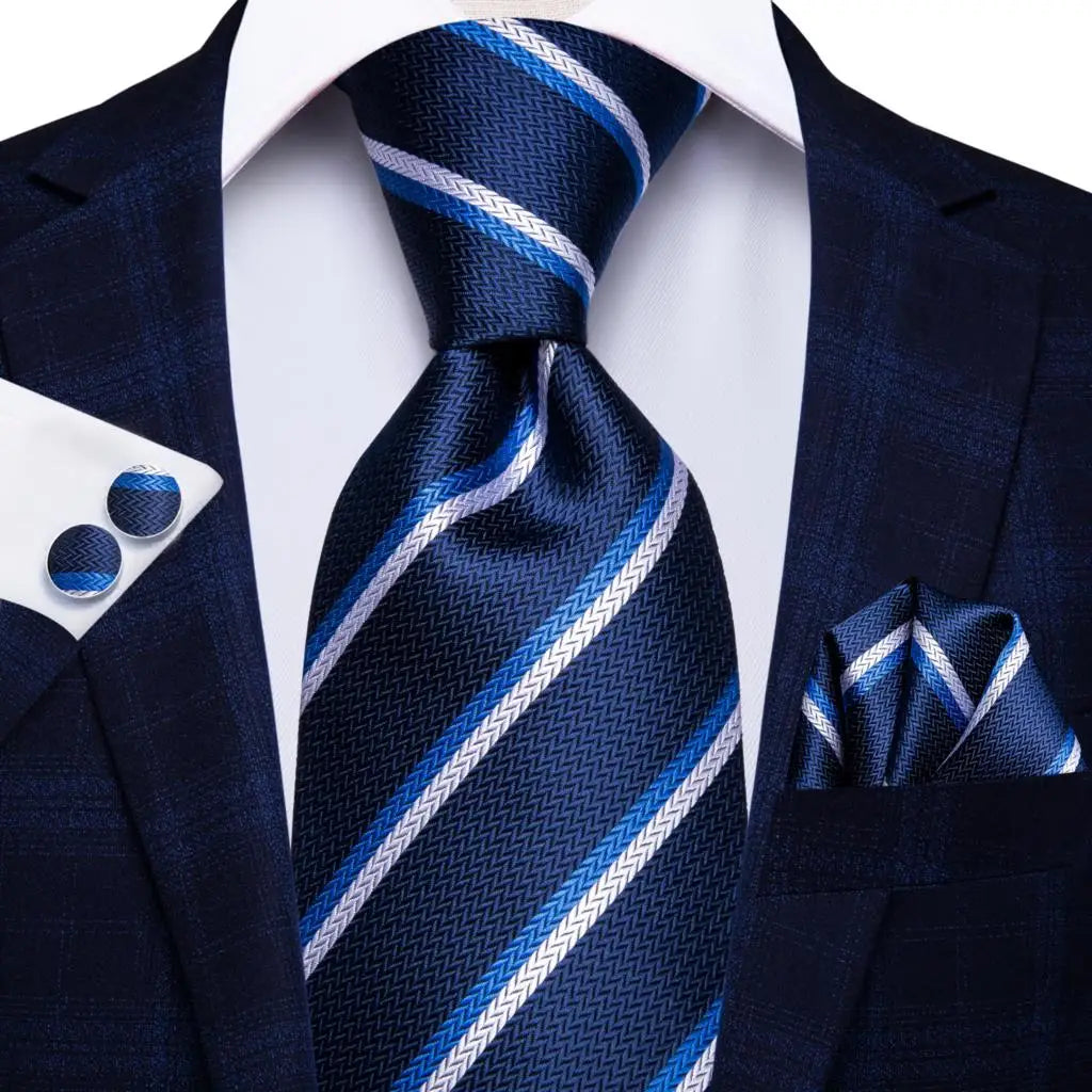 Business Tie Men Silk Blue Dots Necktie Plaid Cufflinks Wedding Qme 3186