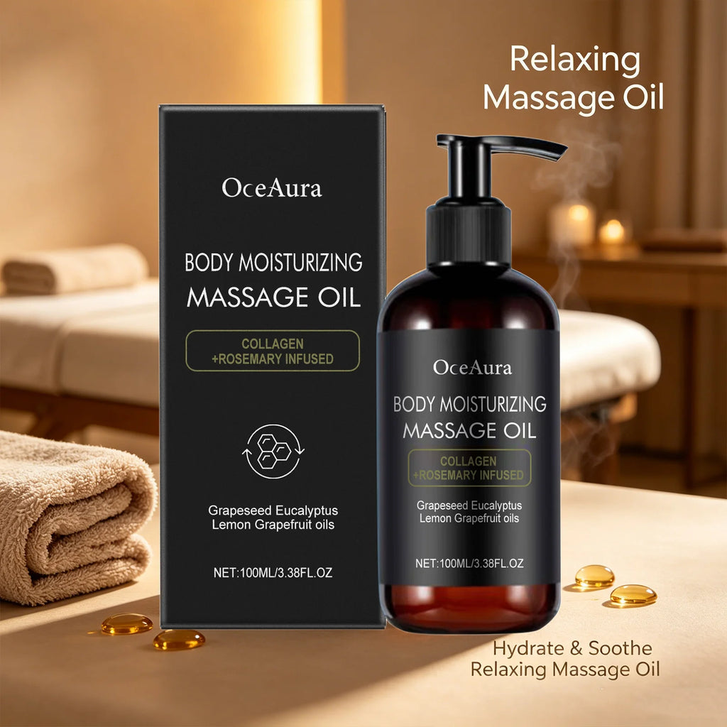 Oceaura Body Moisturizing Massage Oil Collagen Rosemary Infused Light Qme